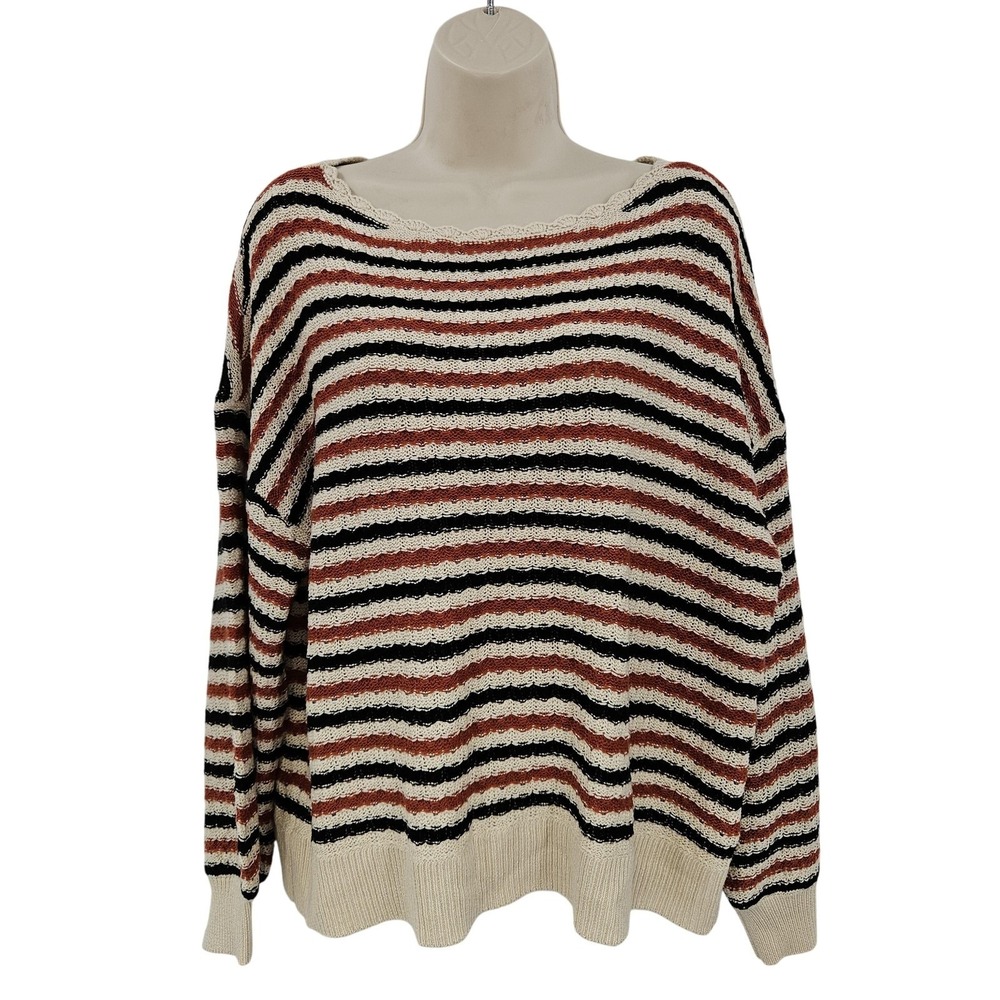 LOFT Sweater Jumper Women L Striped Knit Pullover Cozy Fall Festival Classic